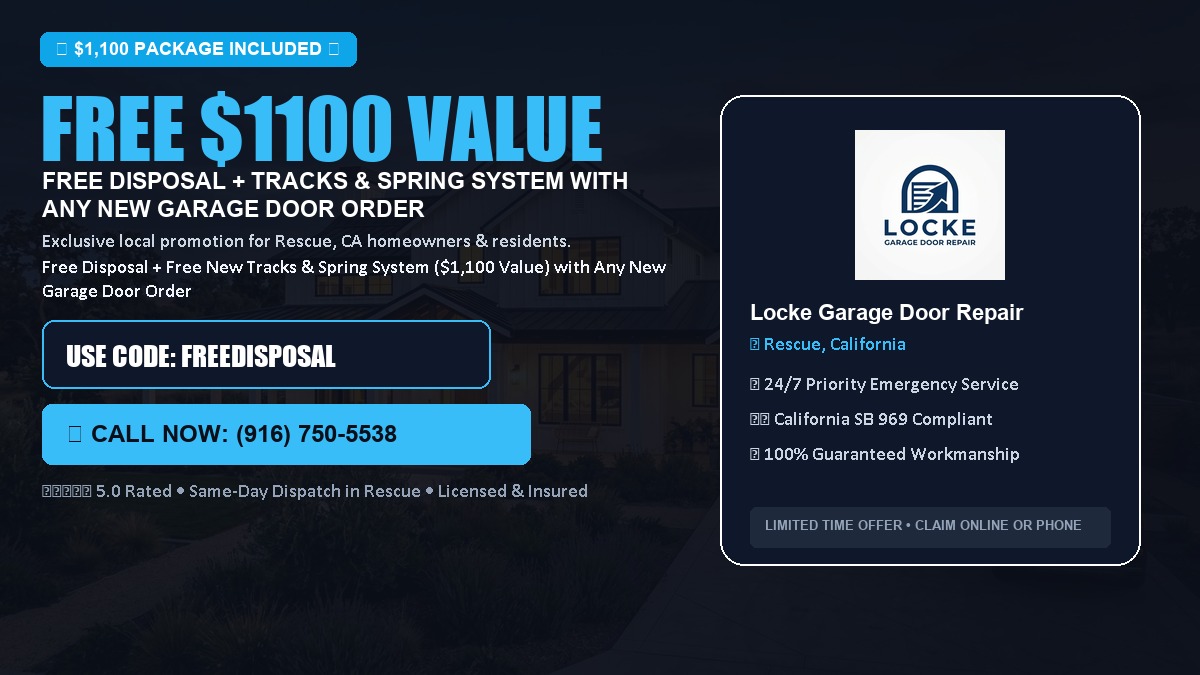 Free Disposal + Free New Tracks & Spring System with Any New Garage Door Order ($1100 Value) in Rescue, CA